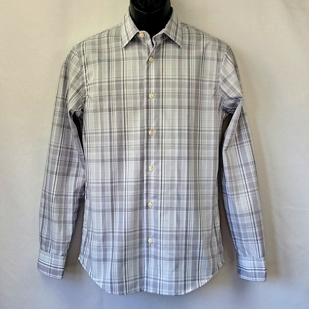 Banana Republic LS Slim Fit Dress Shirt Gray Plaid Size 14.5